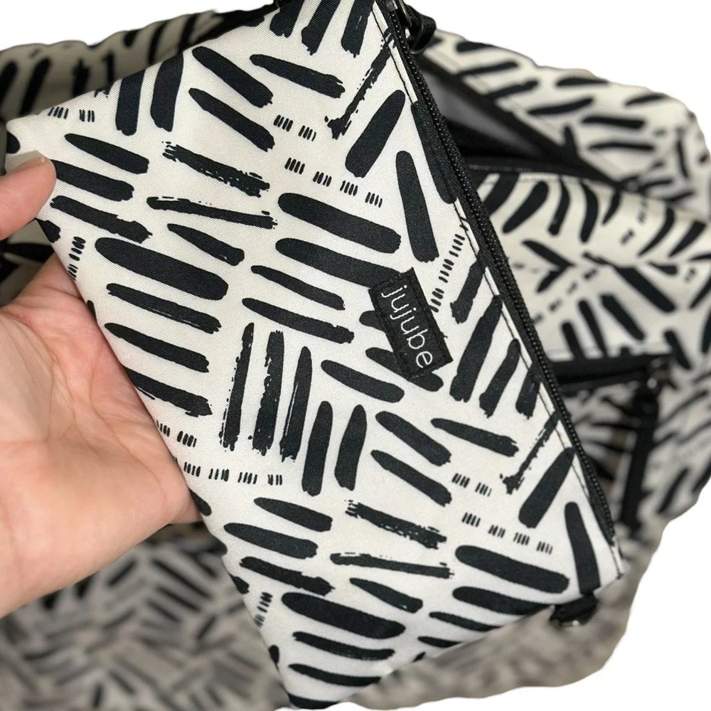 Jujube Zealous Backpack Black White Abstract Brushstroke Diaper Bag Travel Pouch